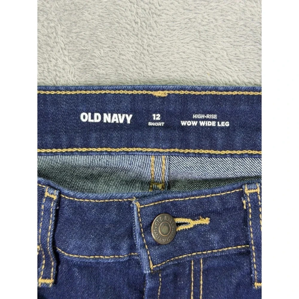 Old Navy Jeans Womens 12 Short Blue‎ Dark Wash High Rise Wow Wide Leg Stretch